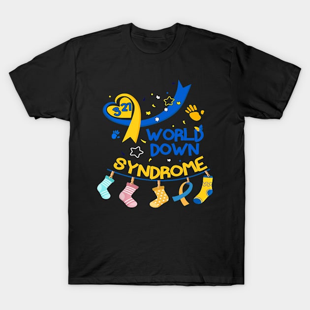 T21 Awareness Down Right Perfect World Down Syndrome Day T-Shirt by Henryan